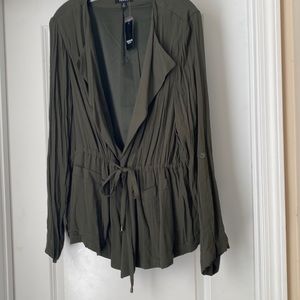 3X  plus size OLIVE GREEN. Thin, collared, drawstring at waist.